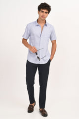 Light Blue Geometric Microprint Half Sleeve Casual Shirt - IVYN