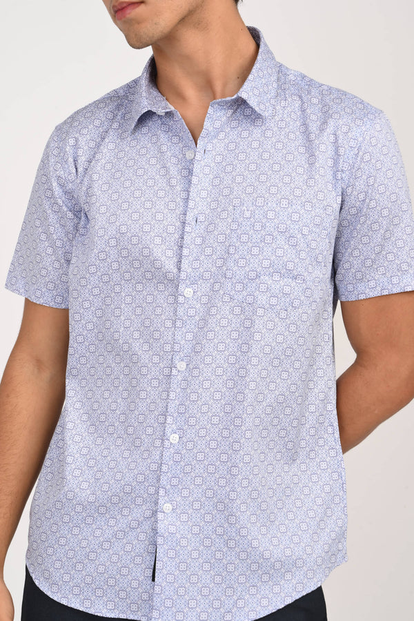 Light Blue Geometric Microprint Half Sleeve Casual Shirt (image 6)