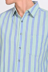 Lincoln Light Green Striped Shirt - IVYN