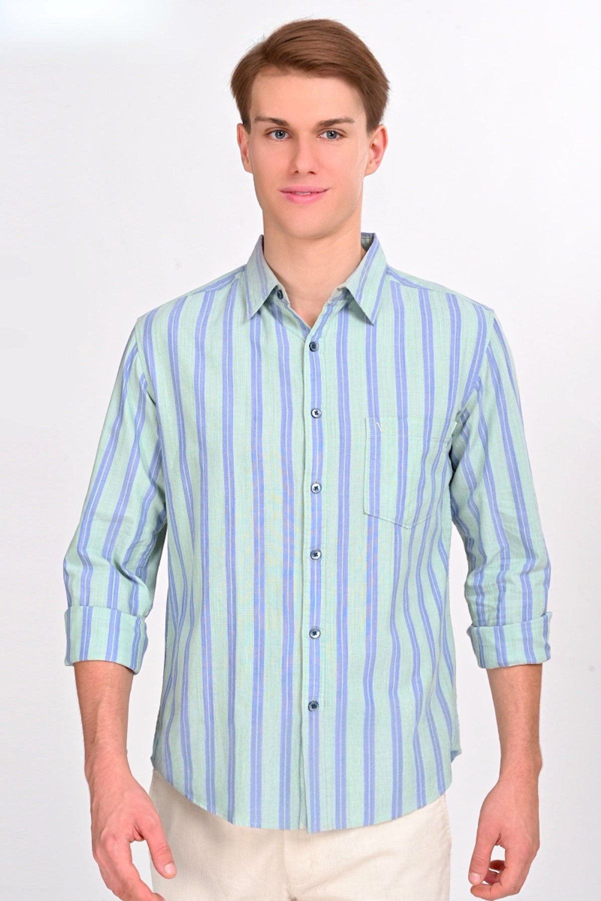 Lincoln Light Green Striped Shirt