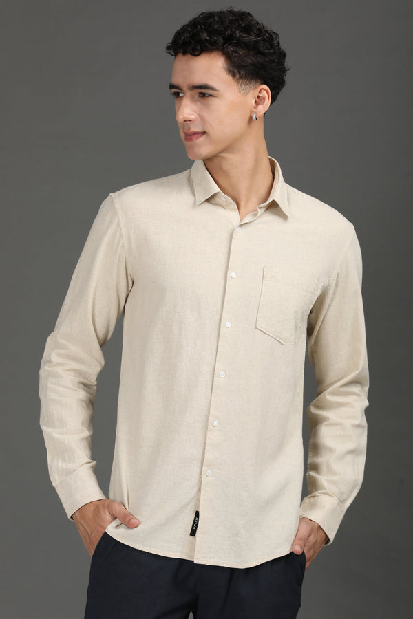 Premium Linen Full Sleeves Shirt - Natural Beige (image 6)