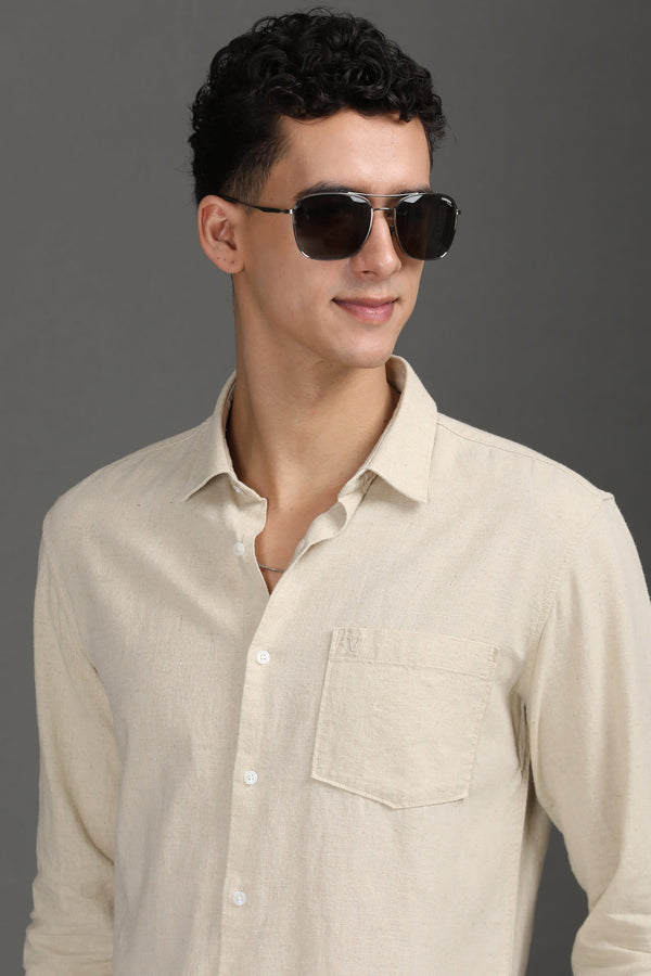 Premium Linen Full Sleeves Shirt - Natural Beige (image 5)