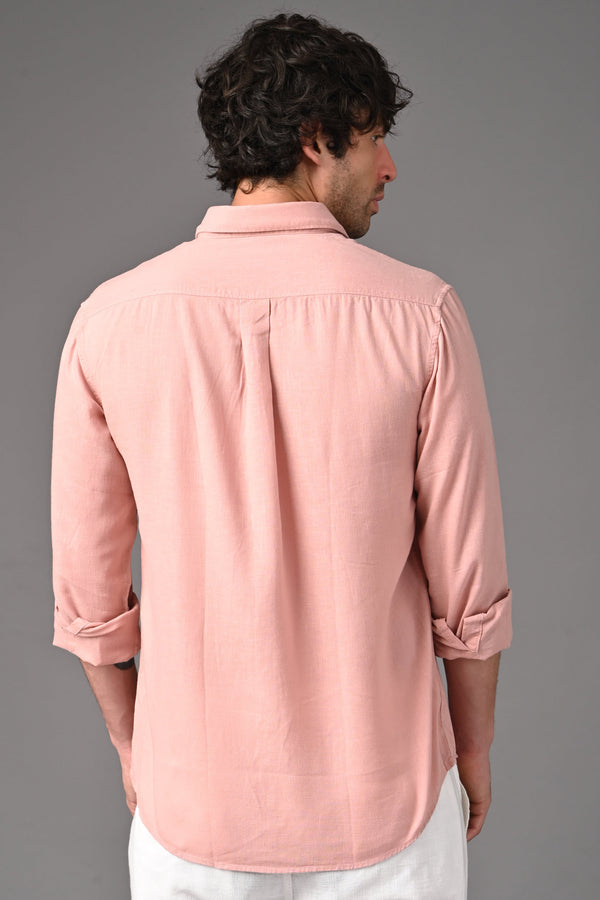 Premium Linen Full Sleeves Shirt - Peach Pink alternate view
