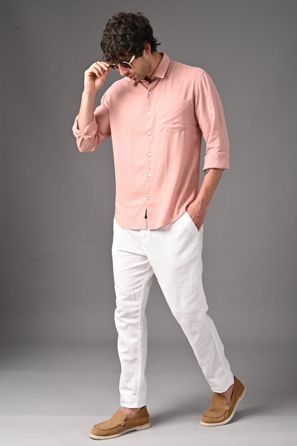 Premium Linen Full Sleeves Shirt - Peach Pink (image 4)