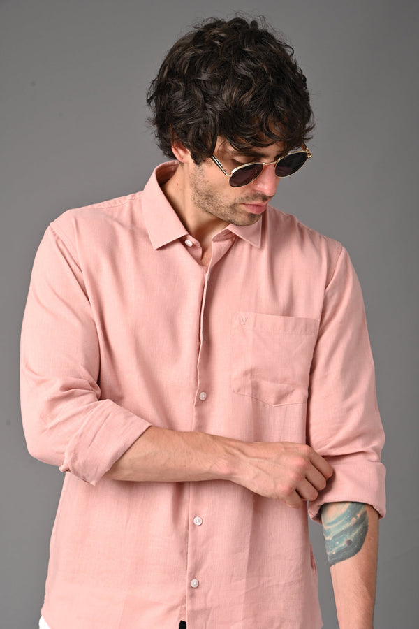 Premium Linen Full Sleeves Shirt - Peach Pink (image 6)