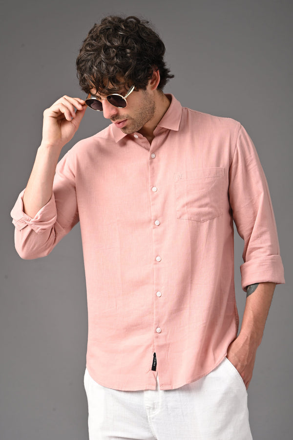 Premium Linen Full Sleeves Shirt - Peach Pink (image 5)