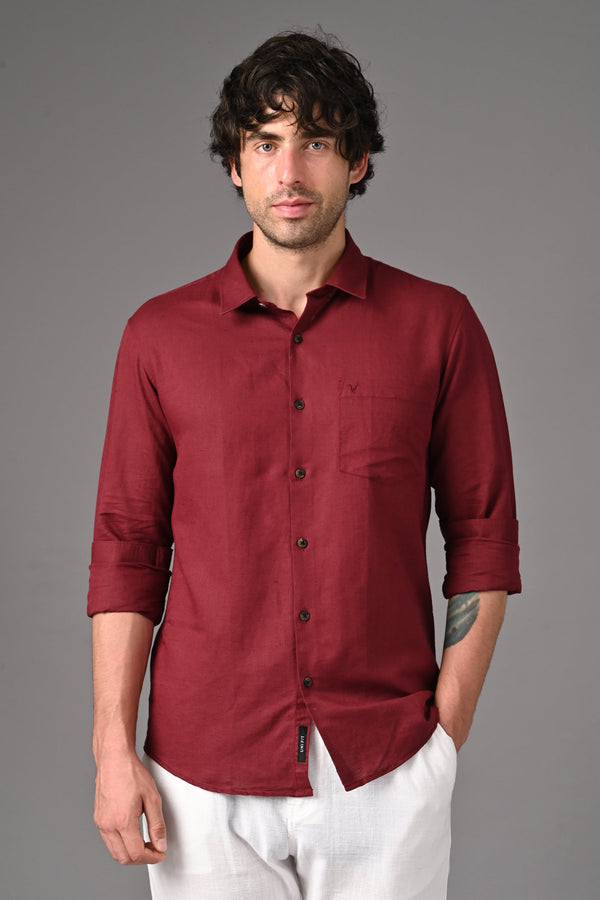 Premium Linen Full Sleeves Shirt - Maroon (image 1)