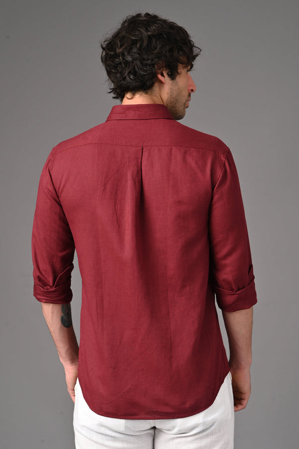 Premium Linen Full Sleeves Shirt - Maroon alternate view