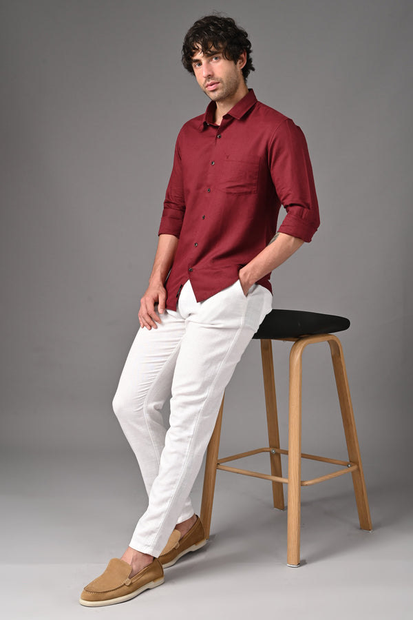Premium Linen Full Sleeves Shirt - Maroon (image 3)