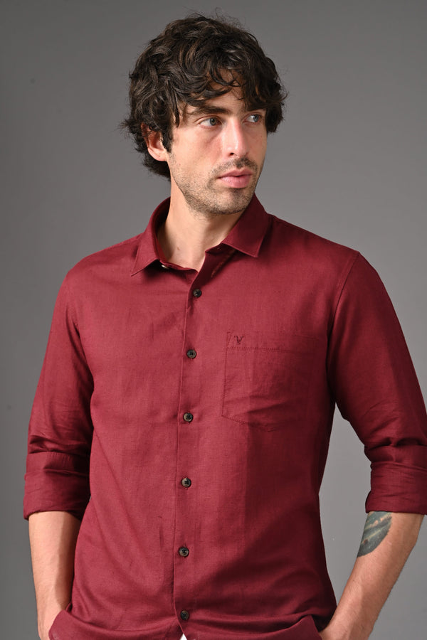 Premium Linen Full Sleeves Shirt - Maroon (image 4)
