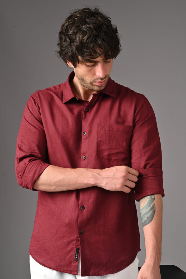 Premium Linen Full Sleeves Shirt - Maroon (image 5)