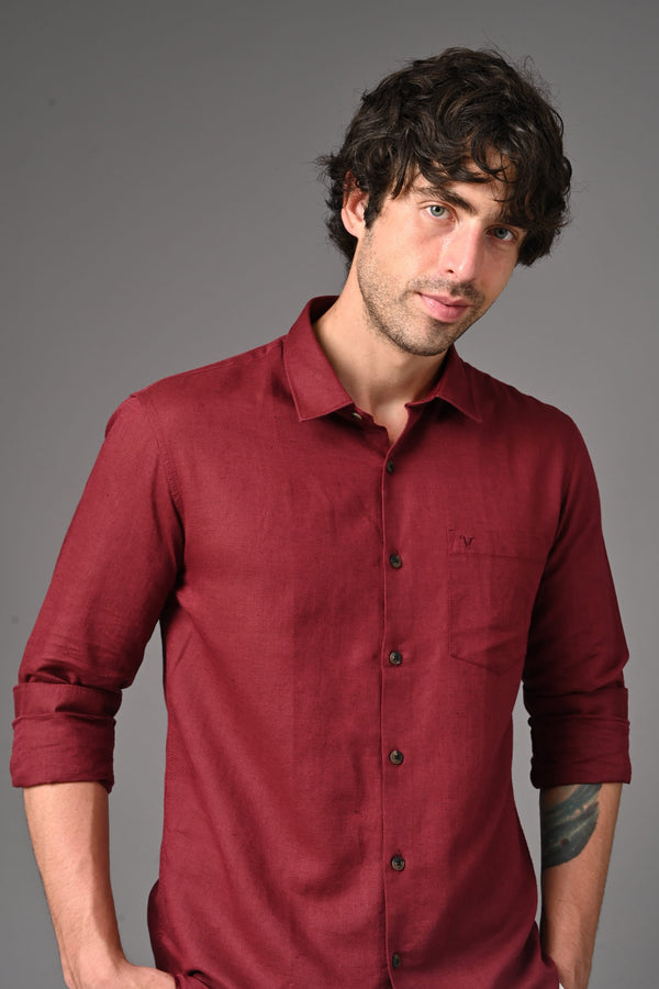 Premium Linen Full Sleeves Shirt - Maroon (image 6)