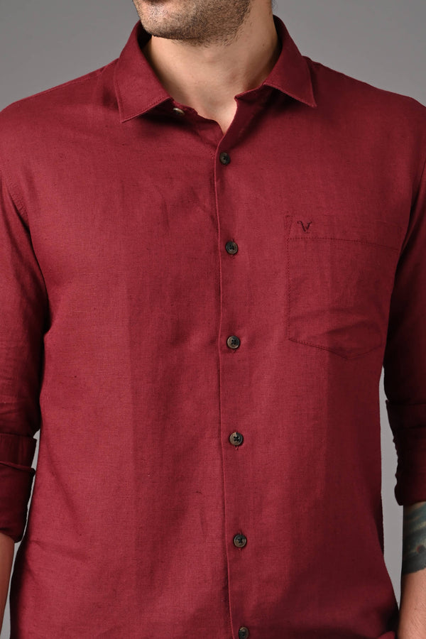 Premium Linen Full Sleeves Shirt - Maroon (image 2)