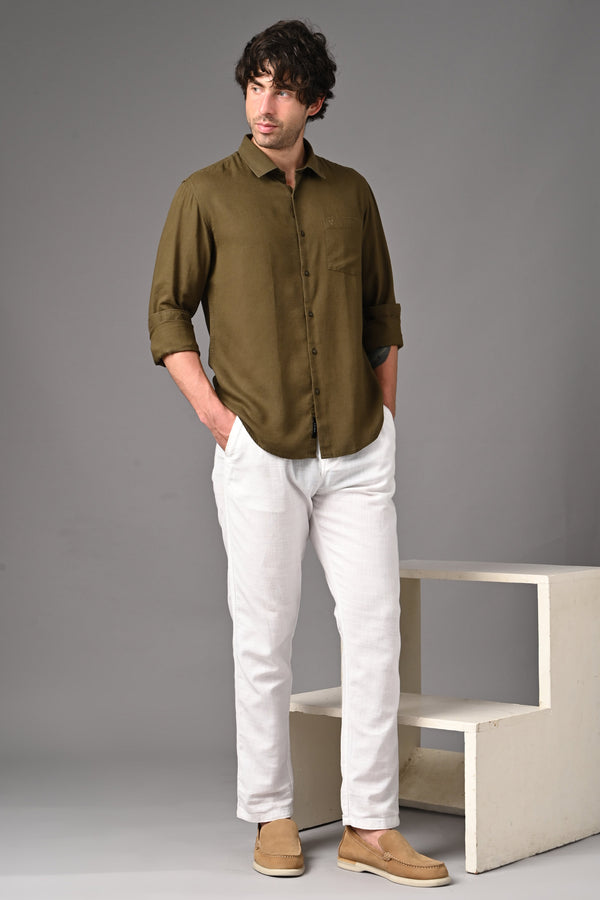Premium Linen Full Sleeves Shirt - Olive Green (image 3)