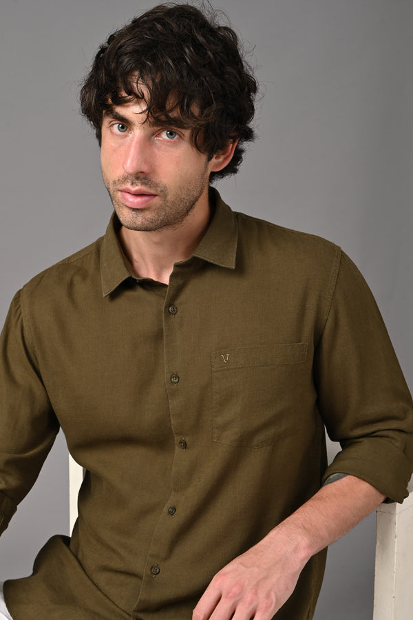 Premium Linen Full Sleeves Shirt - Olive Green (image 6)