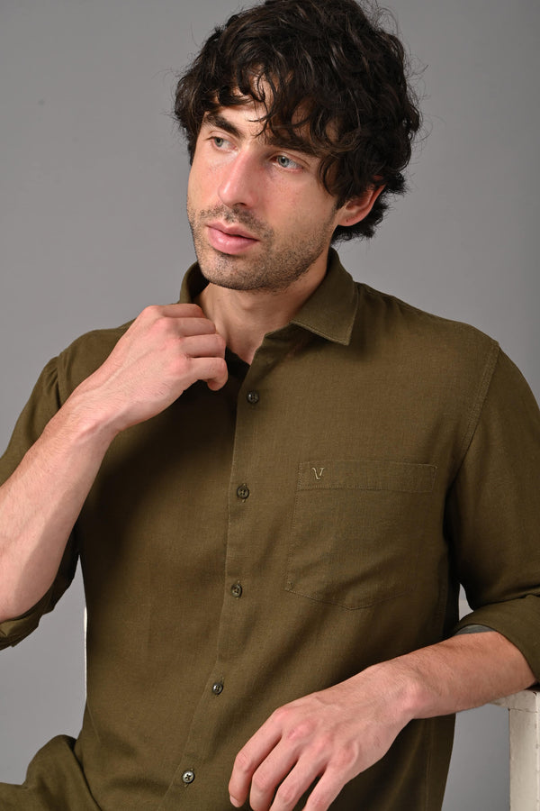 Premium Linen Full Sleeves Shirt - Olive Green (image 5)