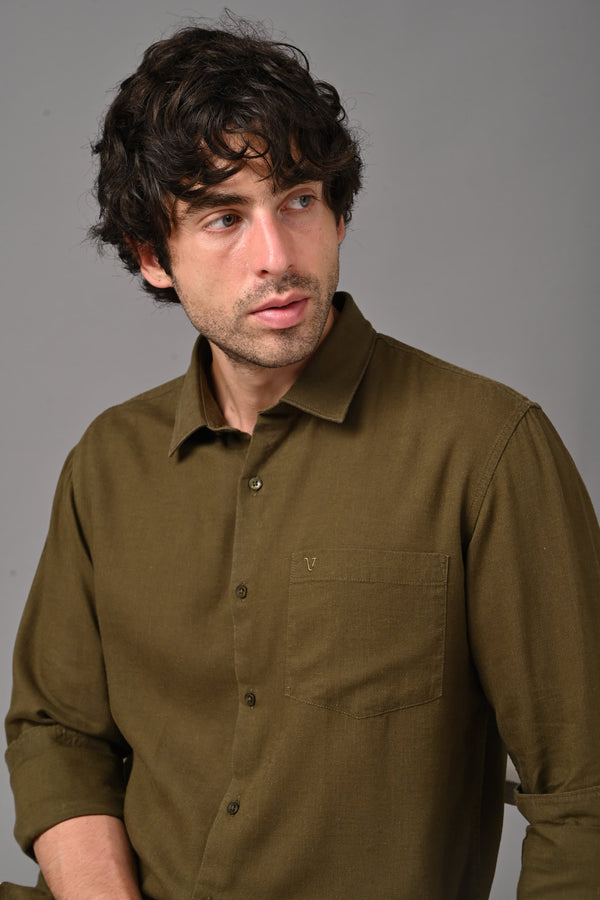 Premium Linen Full Sleeves Shirt - Olive Green (image 4)