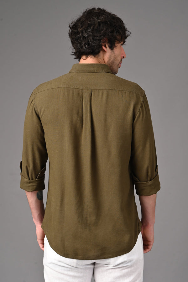 Premium Linen Full Sleeves Shirt - Olive Green (image 1)