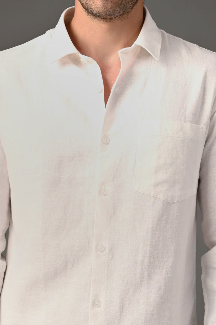 IVYN Pure Linen Full Sleeve Shirt White - Detail