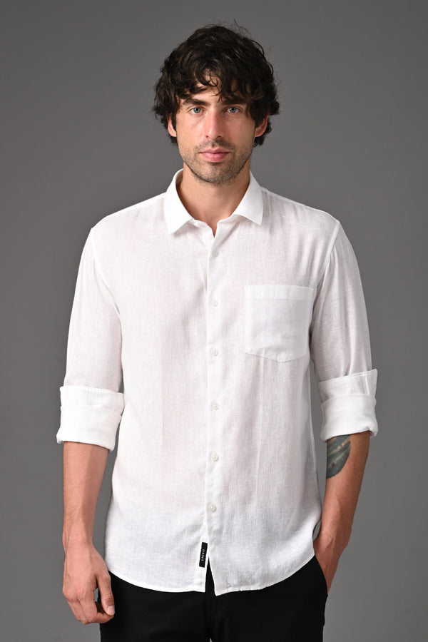 Premium Linen Full Sleeves Shirt - Pure White alternate view