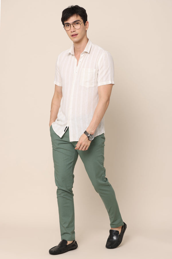 Classic Olive Green Cotton Lenin Chinos (image 1)