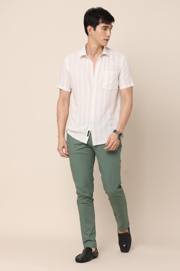Classic Olive Green Cotton Lenin Chinos (image 3)