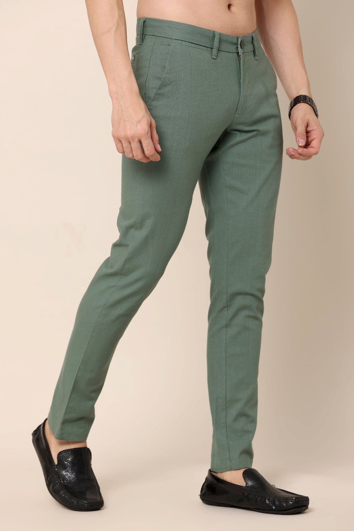 Classic Olive Green Cotton Lenin Chinos