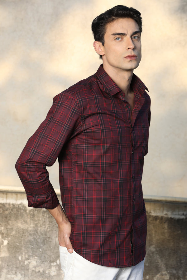 Maroon & Black Checked Casual Shirt (image 5)