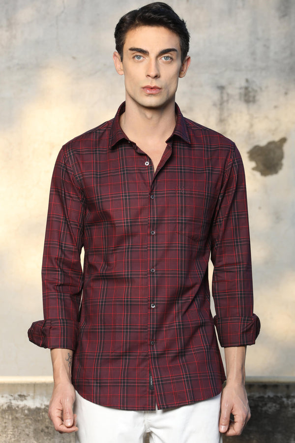 Maroon & Black Checked Casual Shirt (image 6)
