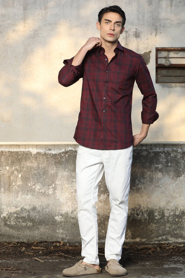 Maroon & Black Checked Casual Shirt (image 3)