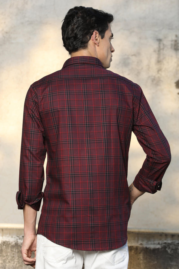Maroon & Black Checked Casual Shirt (image 1)