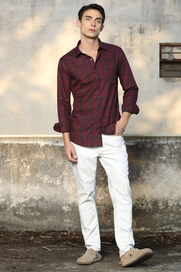 Maroon & Black Checked Casual Shirt (image 4)
