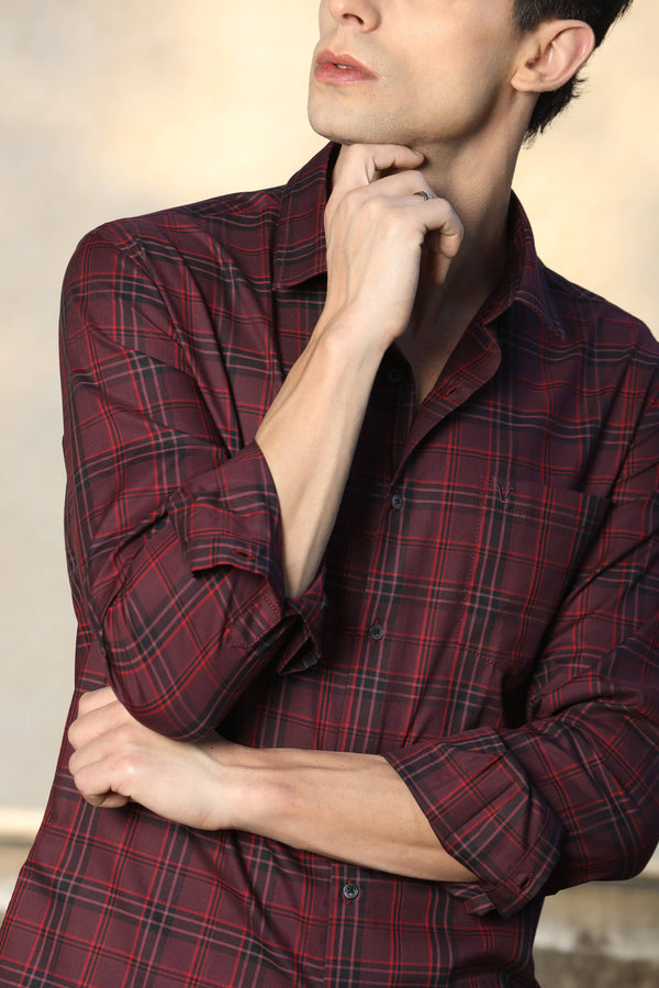 Maroon & Black Checked Casual Shirt — alternate view
