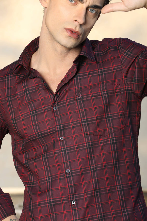 Maroon & Black Checked Casual Shirt (image 2)