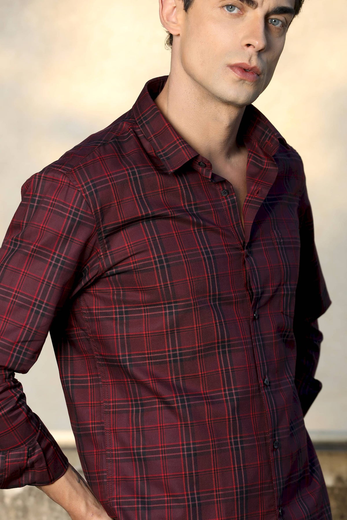Maroon & Black Checked Casual Shirt