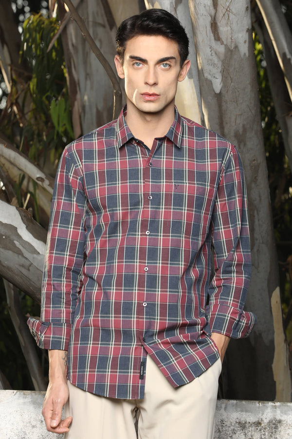 Maroon & Grey Checked Casual Shirt (image 1)