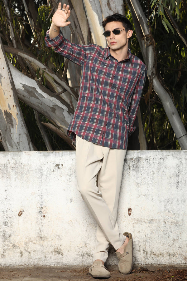 Maroon & Grey Checked Casual Shirt (image 6)