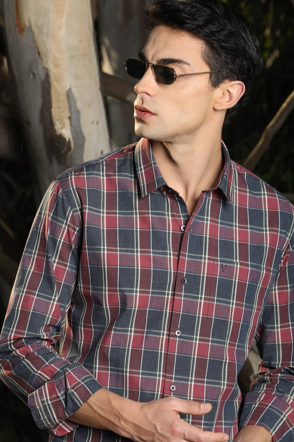 Maroon & Grey Checked Casual Shirt (image 4)