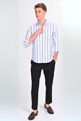 Mateo White & Blue Striped Shirt - IVYN
