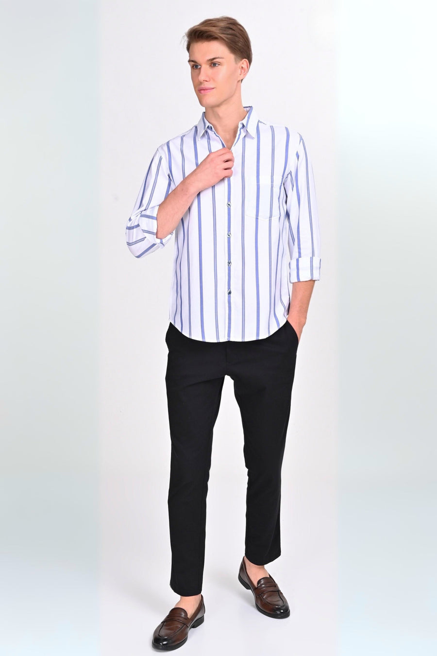 Mateo White & Blue Striped Shirt - IVYN