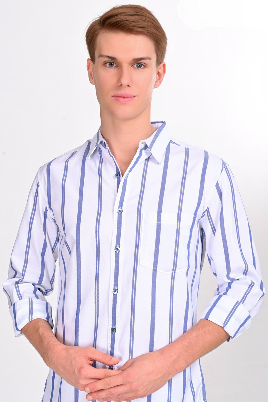 Mateo White & Blue Striped Shirt - IVYN