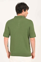 Cable-Knitted Polo T-Shirt – Green