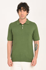IVYN Cable-Knitted Polo T-Shirt in Green