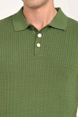 Cable-Knitted Polo T-Shirt – Green