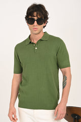 IVYN Cable-Knitted Polo T-Shirt in Green
