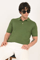 IVYN Cable-Knitted Polo T-Shirt back view in Green