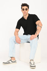 IVYN Cable-Knitted Polo T-Shirt in Black