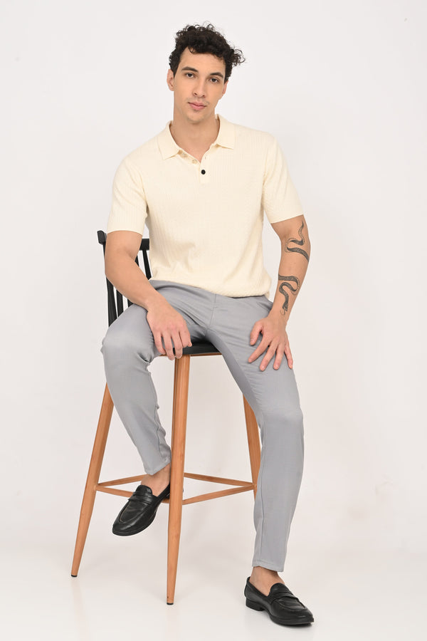 Cable-Knitted Polo T-Shirt - Cream (image 3)