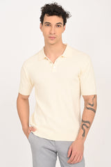 IVYN Cable-Knitted Polo T-Shirt in Cream