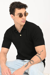 IVYN Cable-Knitted Polo T-Shirt in Black